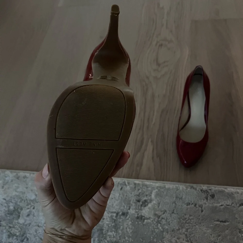 Nine West Shiny Red Patent Pointed-Toe Pumps - Picture 2 of 3